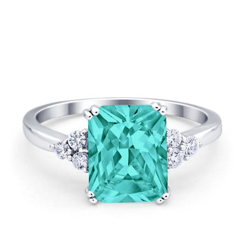 Art Deco Emerald Cut Wedding Ring Simulated Paraiba Tourmaline CZ 925 Sterling Silver
